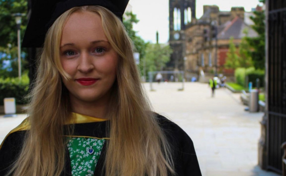 Mollie at her makeshift graduation on campus during the pandemic